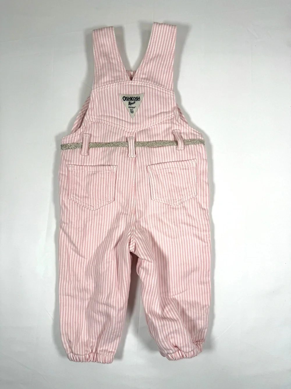 OSHKOSH BGOSH Girls Pink Stripe Overalls Size 9M Stripe Knit Jumpsuit Classic